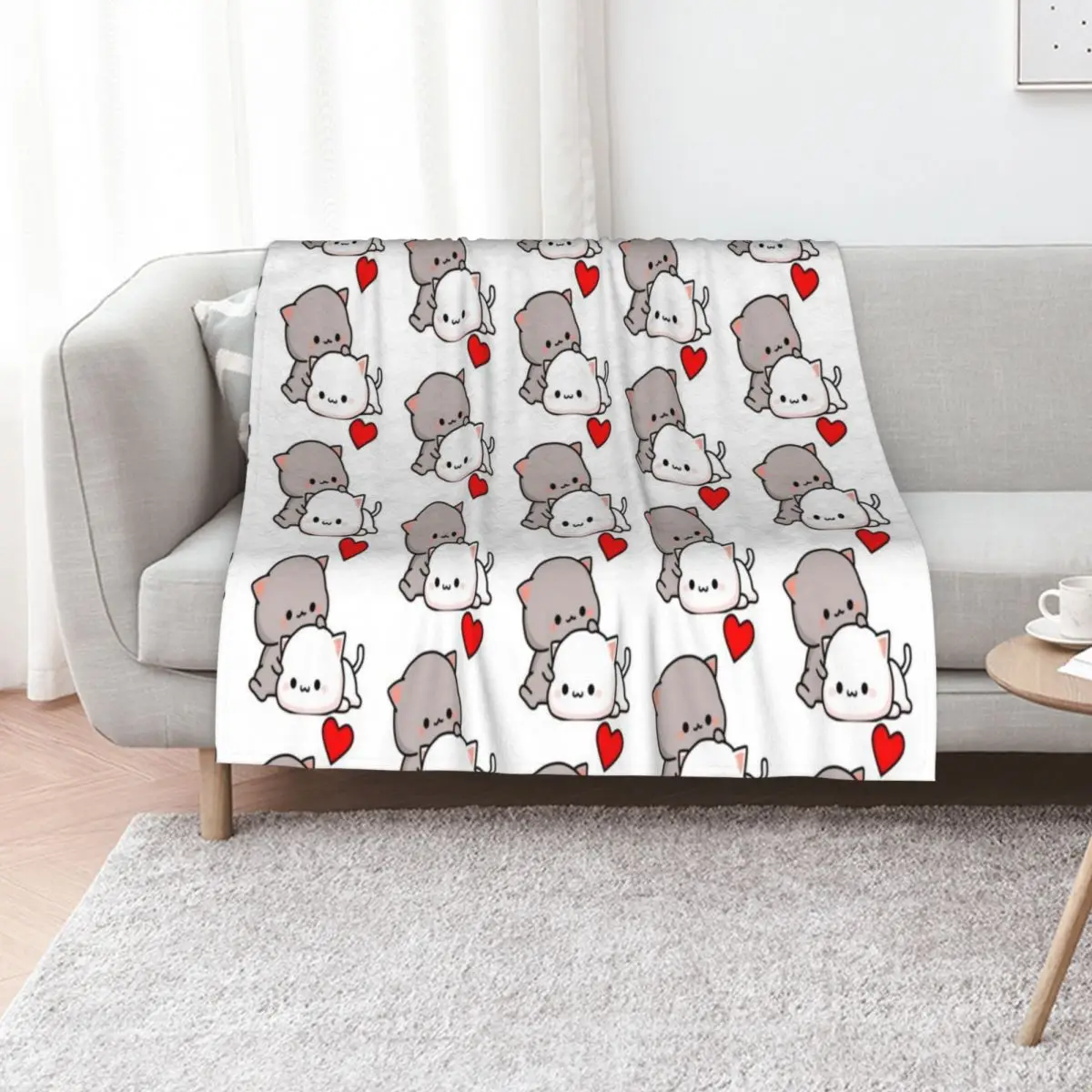 

Mochi Peach Cat Goma Love Is Kind Love Hugs Kisses Valentine Pullover Throw Blanket Luxury Bed sofa bed Blankets