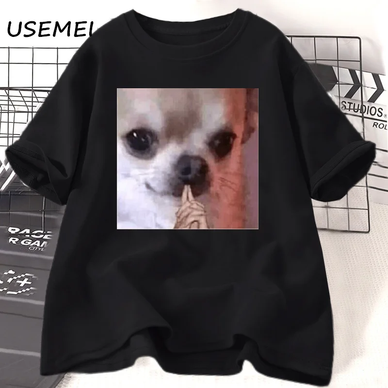 Chihuahua Pondering Funny Meme T Shirt Women Men Funny Cat Grpahic T Shirts Summer Short Sleeve Cats Lovers T-shirt Cotton Tops