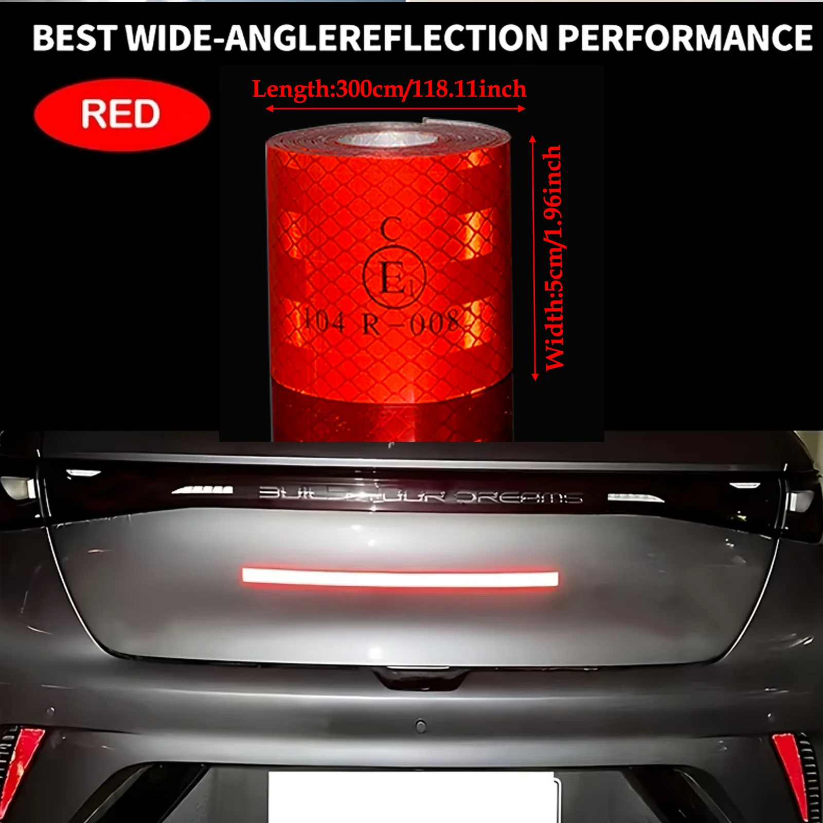 5cm 104R Red High Intensity Reflective Conspicuity Warning For Bike Truck Boats Trailer Self-Adhesive Waterproof Safety Tape