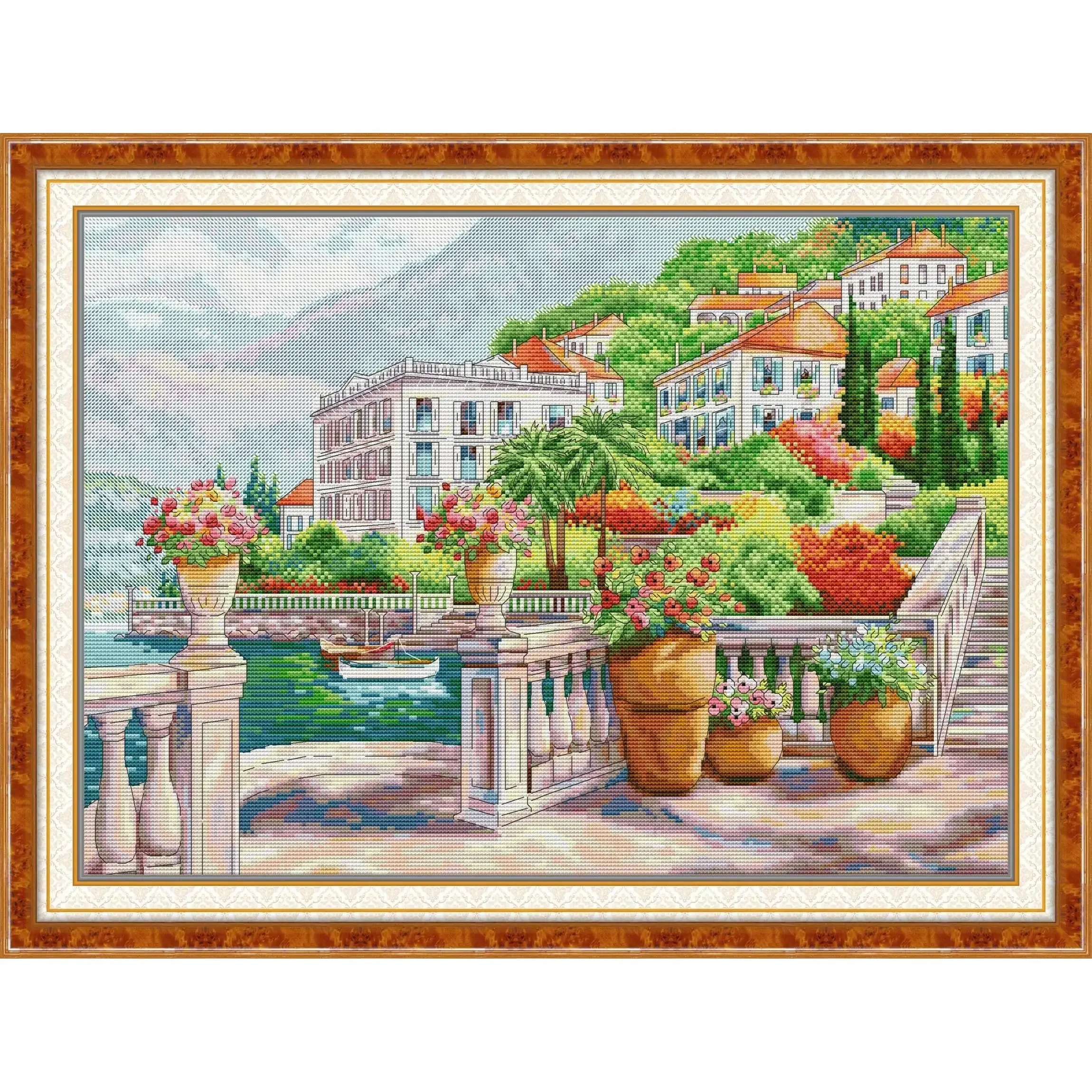 

Joy Sunday Pre-printed Cross Stitch Kit Easy Pattern Aida Stamped Fabric Embroidery Set-Resort Town