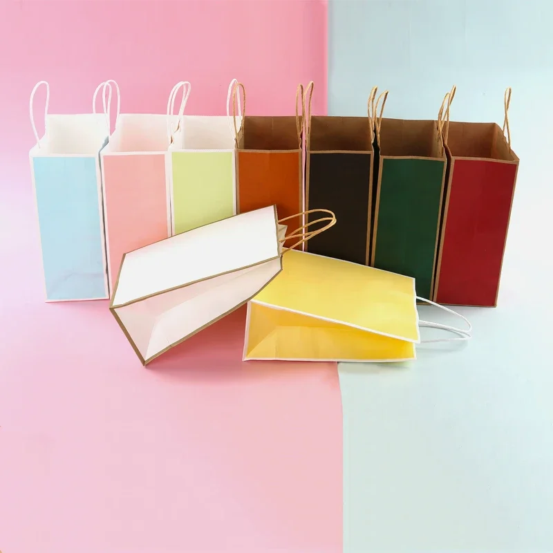 10/50/80pcs Small Soft Color Paper Bag with Handles Festival Gift Bag Shopping Bag Kraft Paper Packing Bag DIY Multifunction