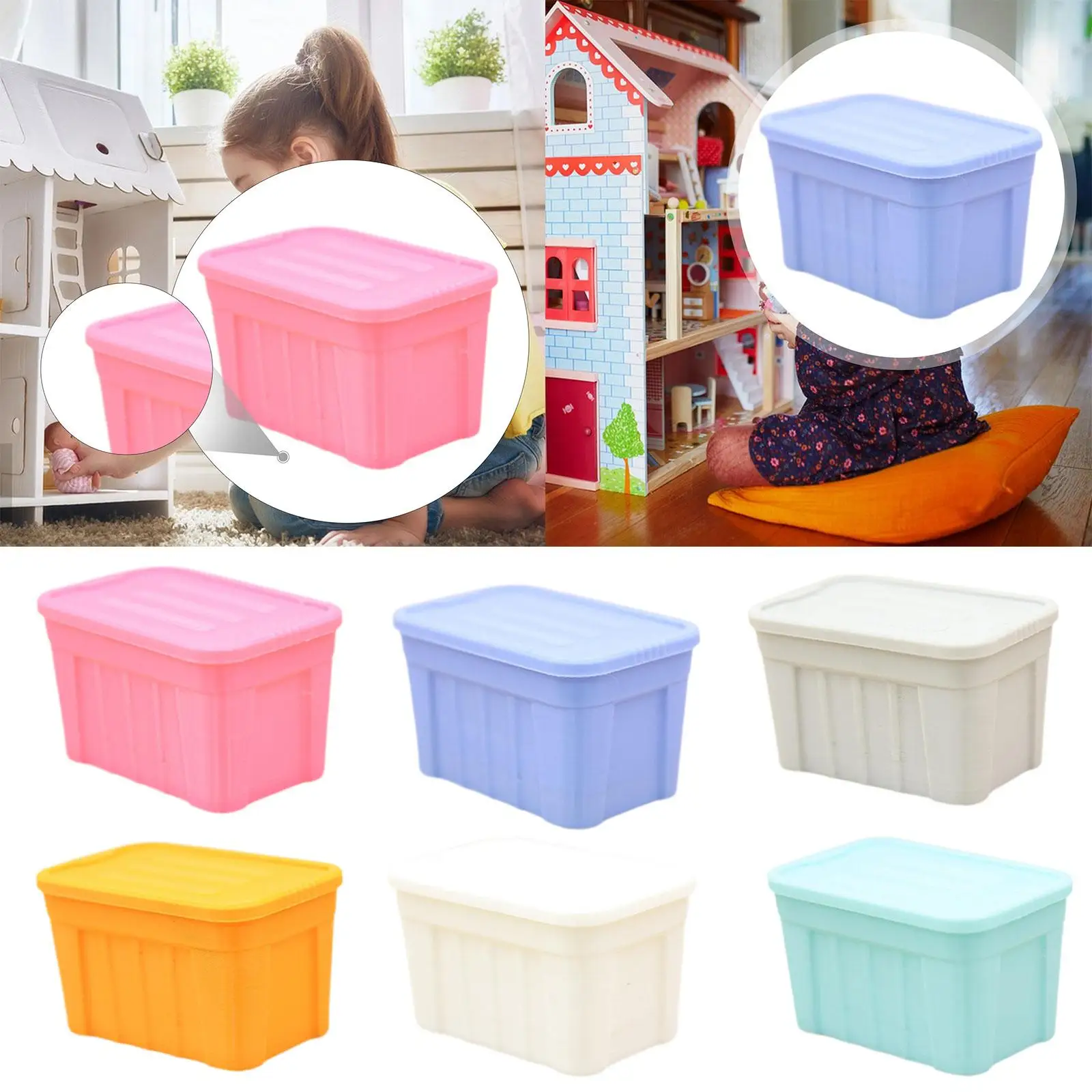 Boîte de rangement pour maison de poupée à l'échelle 1:12, conteneur de Simulation de Micro paysage avec couvercle pour maison de poupée de cuisine