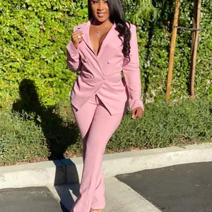 المرأة عارضة طويلة مزدوجة الصدر مجموعة مكتب سيدة بدلة على شكل خامس الرقبة العمل سترة مثير جاكيتات 2 قطعة أفضل 6 بدلة نسائية للمبيعات - No3