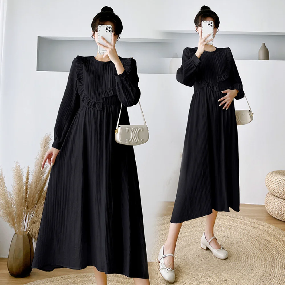 Maternity Dresses Autumn New V-neck Casual Long Sleeve French Style Slim Elegant Pregnancy Clothes vestidos de fotografia