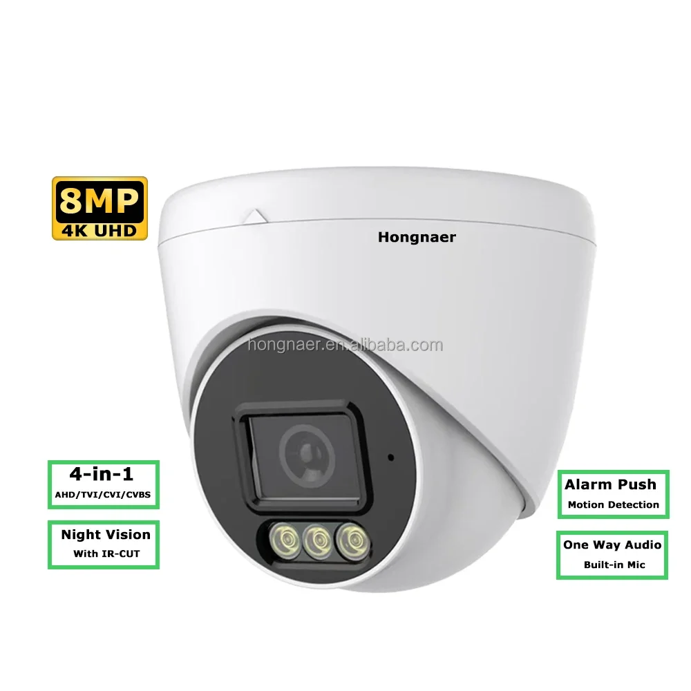 

2026 Hongnaer Home 4 in 1 Wire Analog Dome CCTV DVR IP Camera AHD Coaxial Audio 8MP 4K Digital Video Recorder Analog Security Ca