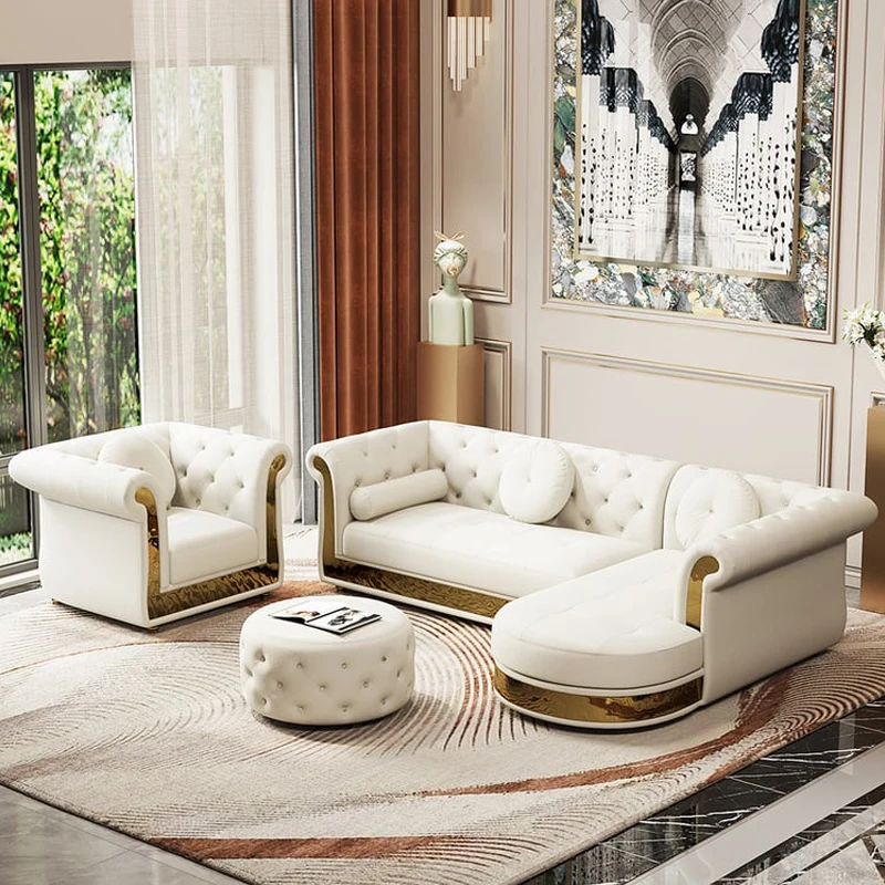 Leather L-Shaped Modular Sectional Sofa Set For Apartment And Hotel Use Modern Design