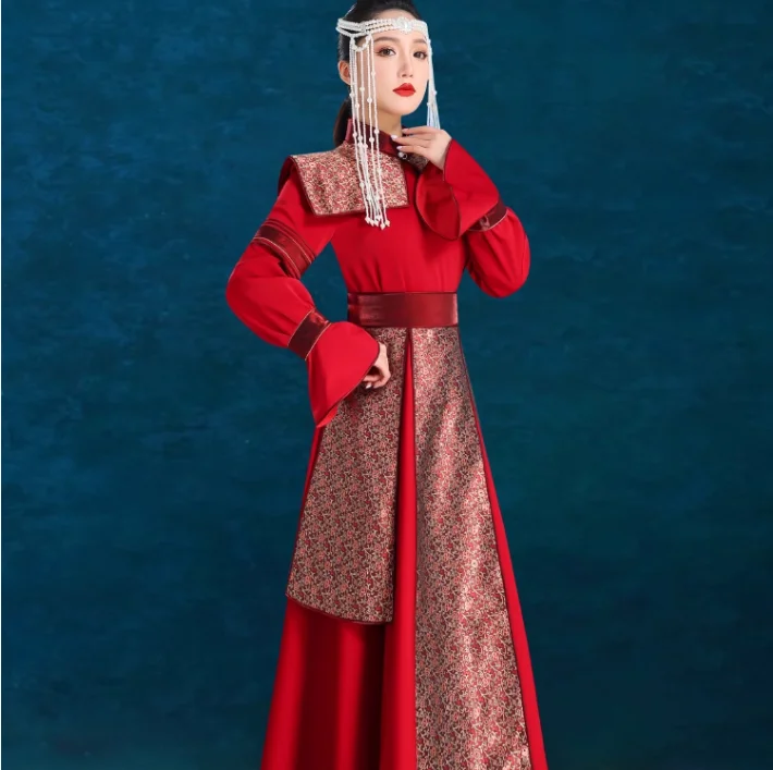 رداء منغولي فستان أحمر زي داخلي منغولي عرقي فستان زفاف للرقص #1