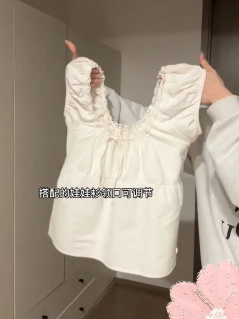 القطن الدانتيل حافة العلوي الربط الدانتيل التعادل الداخلية تيز قصيرة الأكمام الصيف المرأة نفخة الأكمام قرصة الخصر تجعلك تبدو سليم الأعلى