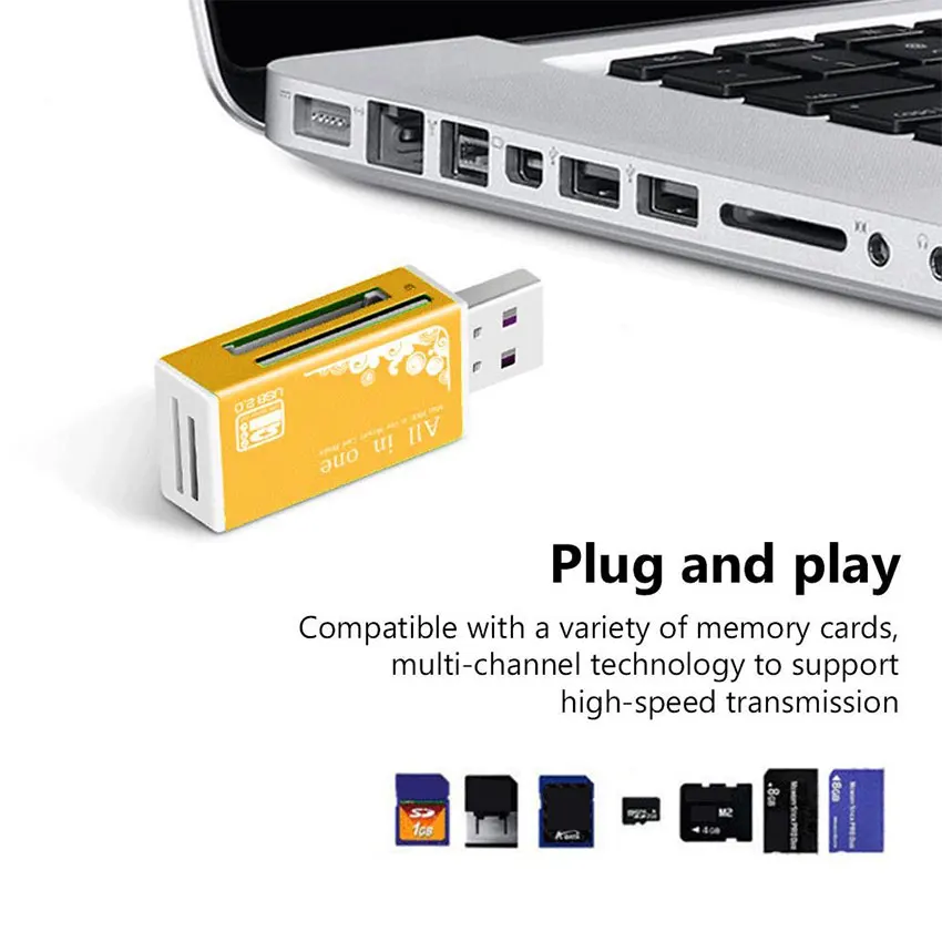 1/5/10PCS Card Reader 4 Ports USB2.0 Micro SD TF M2 MS Pro Duo MMC SDHC DV Phone Camera Memory Card Adapter with LED Indicator