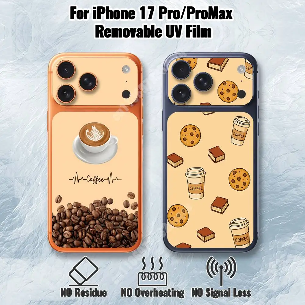 Enjoyable Coffee Cup Pattern Removable UV Film for iPhone 17 Pro 17 ProMax Protective Sticker