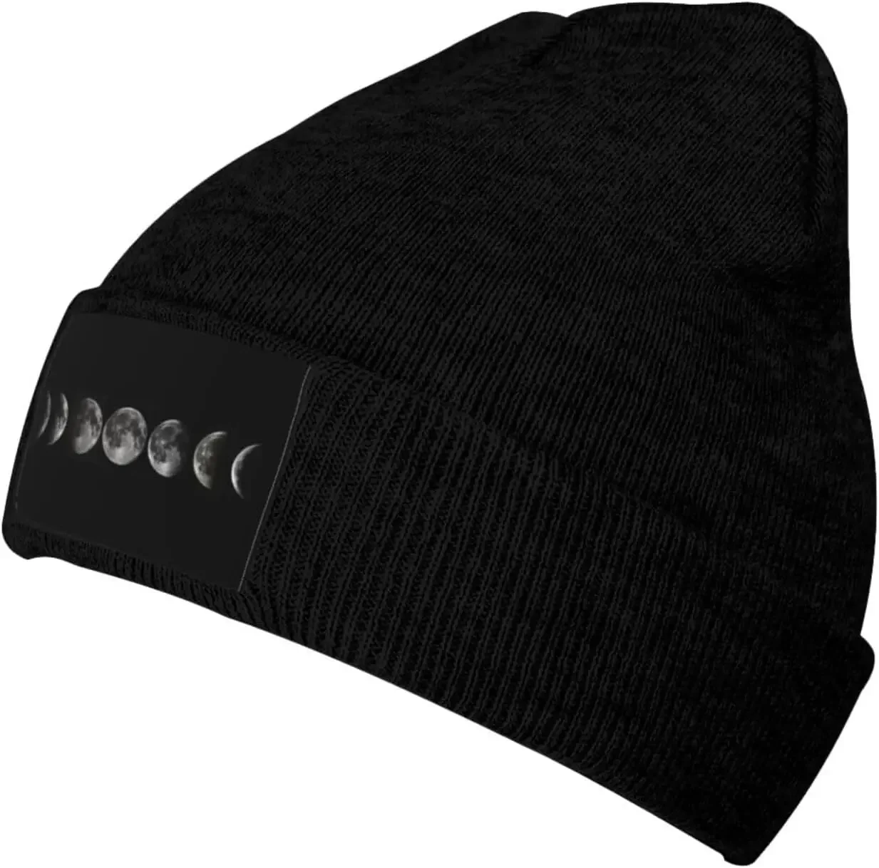 

Phases of The Moon Beanie Hats Warm Chunky Knit Hat Slouchy Skull Cap for Women Men Black