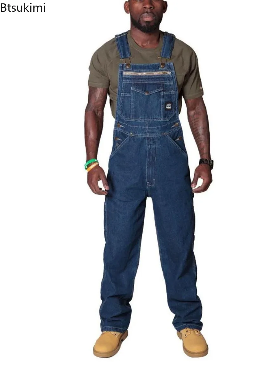 2024 Men's Cargo Trousers Solid Jeans Overalls for Men Fashion Denim Jumpsuits Oversized Pants Clothing Full Length Tracksuit
