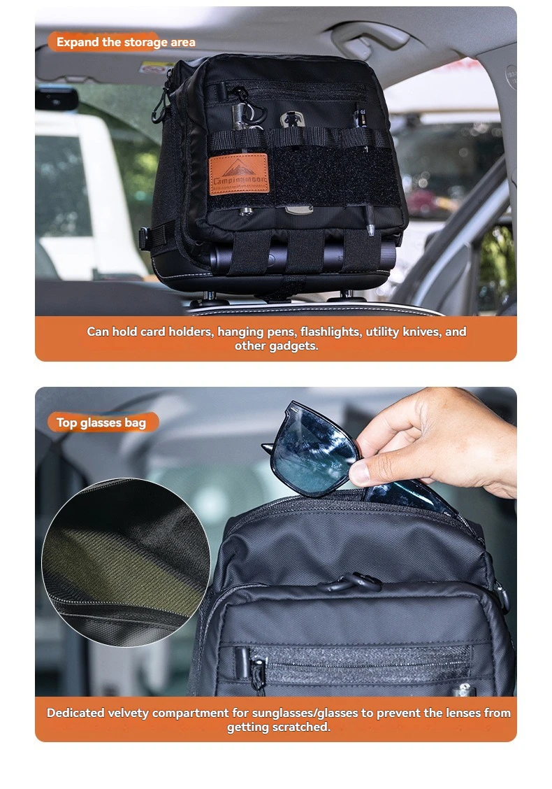 CAMPINGMOON Camping Rear Seat Headrest Expansion Storage Bag Off road Equipment Storage Bag BK-PL