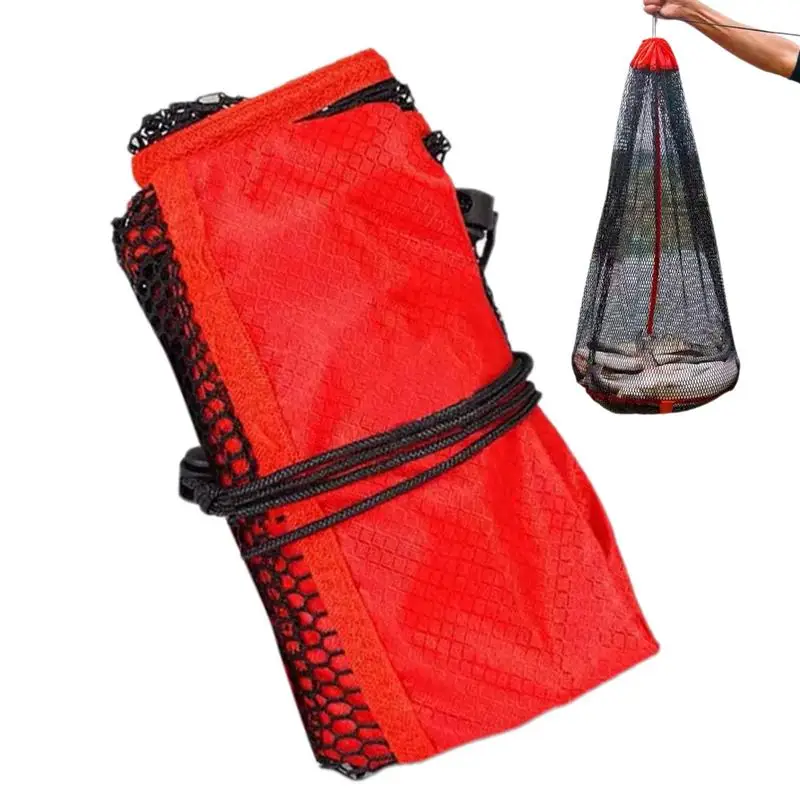 Mesh Fishing Bag Fishing Catching Collection Bag With Drawstring Portable Fishing Accessories Fish Holding Bag With Encrypted