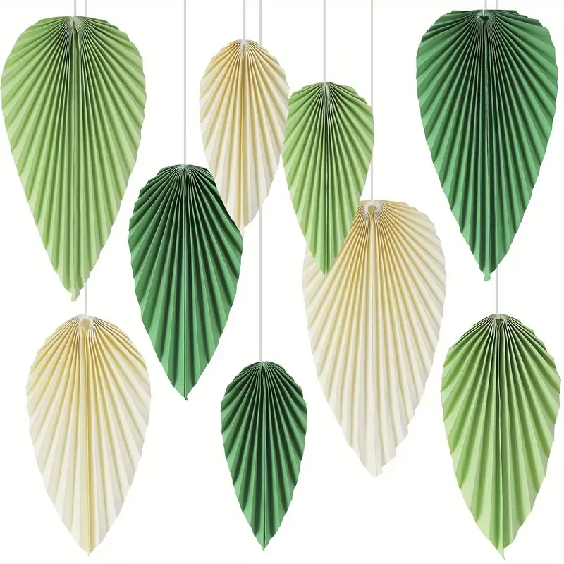 for   Green Leaf Hanging Paper Fan Wall Decoration Background Decor  Birthday Party Classroom