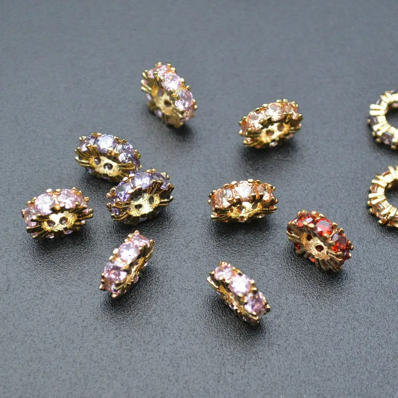 Bulk Jewelry Wholesale Anti Fading Gold Plated Metal Copper Multi Color CZ Setting Round Spacer for DIY Women Bracelet Necklace