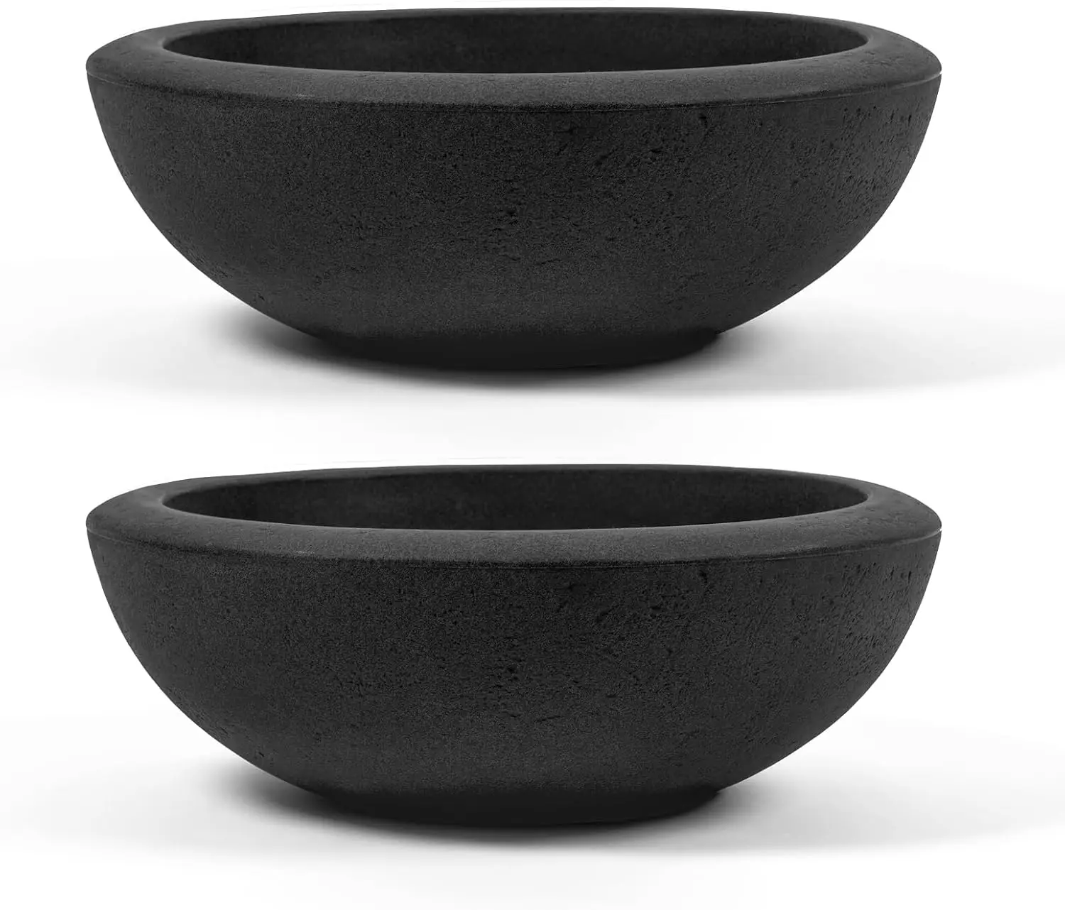 Set of 2 Stone Textured Polyresin Round Bowl Plant Containers 21 Inch Wide Lightweight Indoor Outdoor Planter Pots UV Fade Resistant with Drillable Drainage Hole for Shrubs Flowers Patio Backyard Entryway Greenery Decor