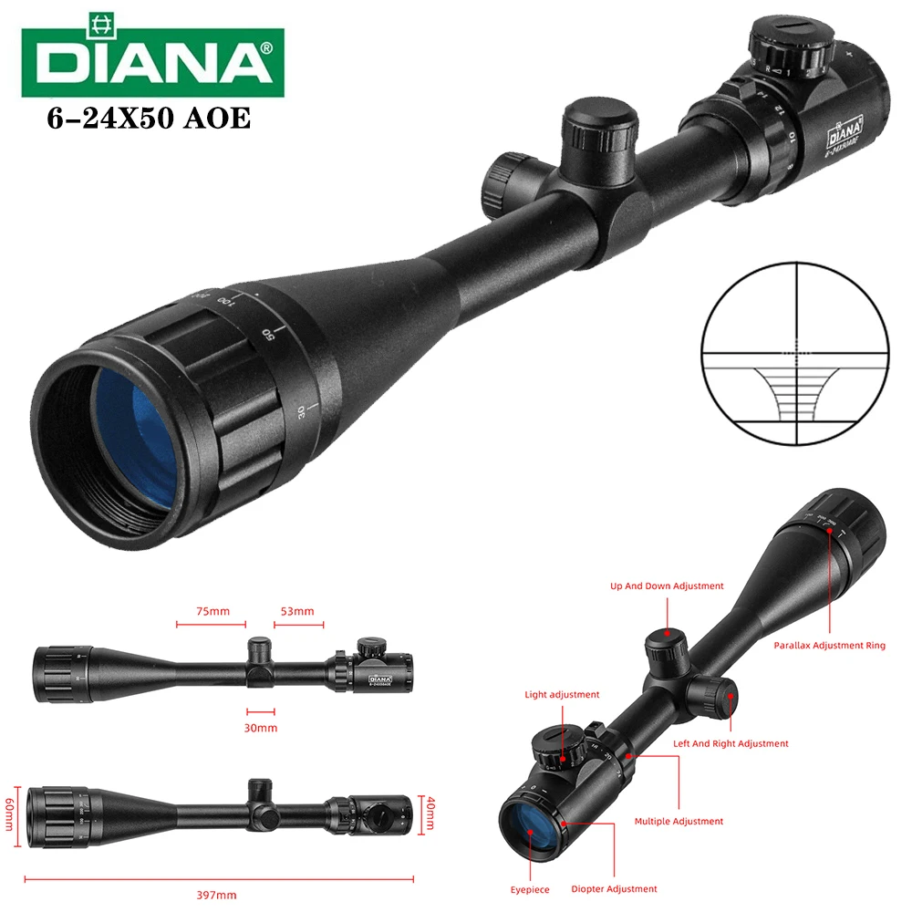 

DIANA 6-24x50 AOE Tactics Rifle Scope Green red dot light Sniper Gear Hunting Optical sight Spotting scope for rifle hunting