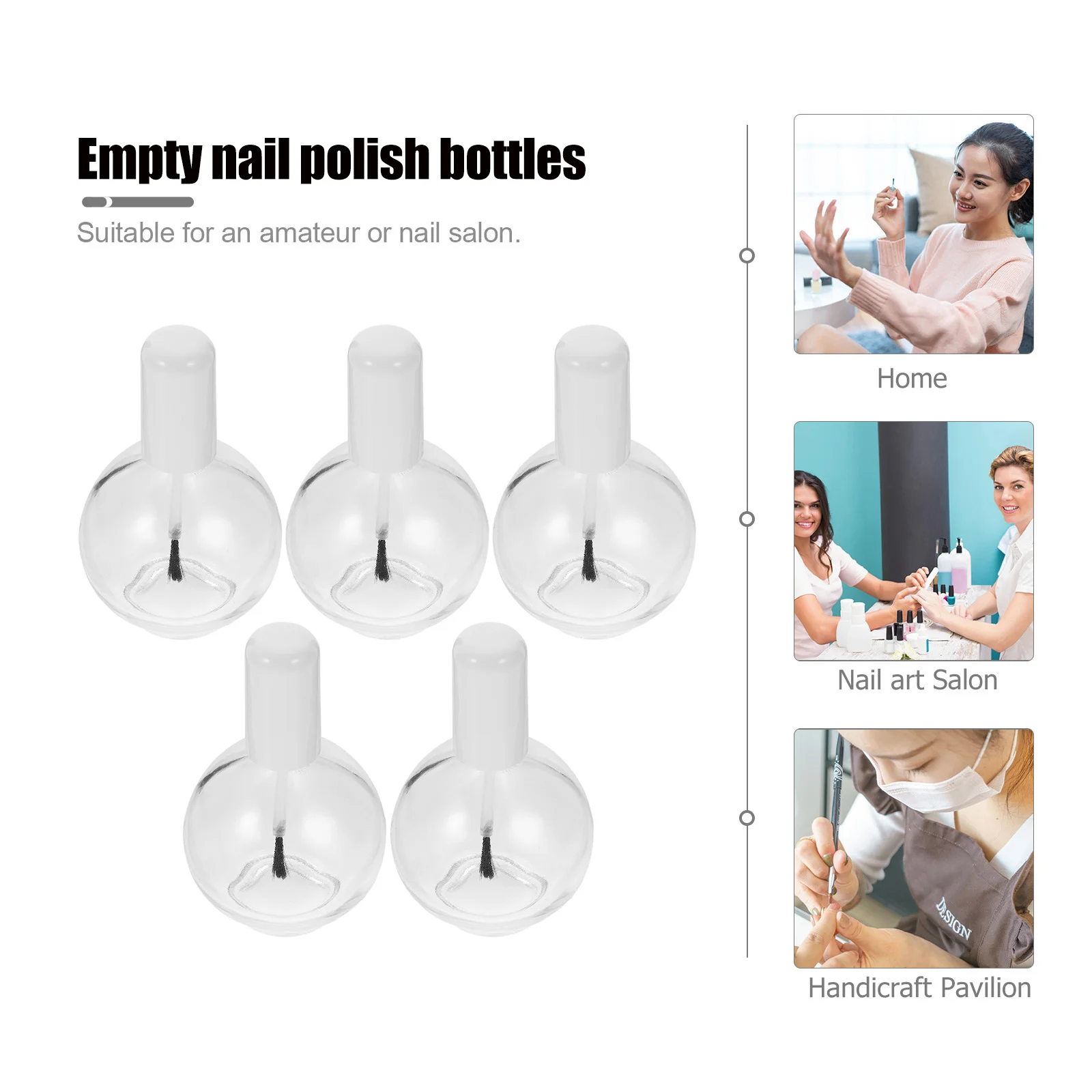 

5 шт. бутылки для лака для ногтей, стеклянные пустые многоразовые маленькие герметичные портативные бутылки для путешествий, бутылки для гель-лака с дизайном крышки кисти