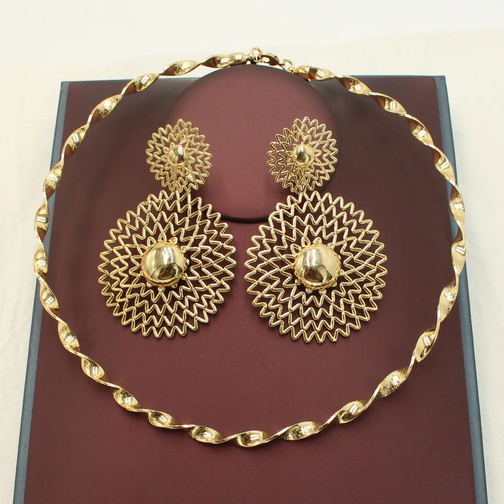 

Hoop Earrings Jewelry for Women Free Shipping Dubai Gold Luxury Designer Indian Italian Ladies Necklace Jewellery Earing Set