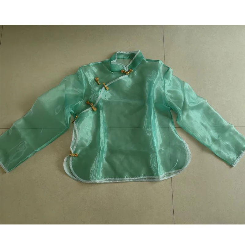 

Chinese Style Sexy See Through Organza Glossy Shirt Skirts Set Buttons Knot Buckle Lolita Cos Top pleated skirt JK Uniform