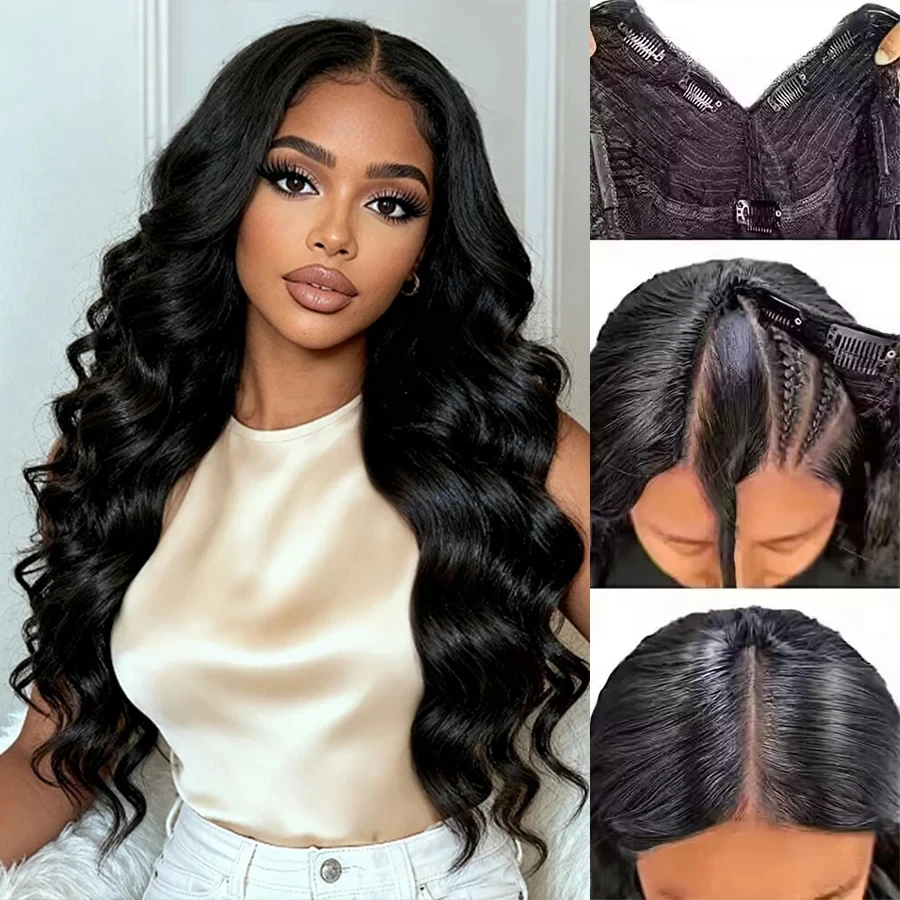36 Inch V Part Body Wave Wig Human Hair 200% Density With Drawstring Vietnamese Raw Upgrade U Part Wig Glueless No Leave Out No