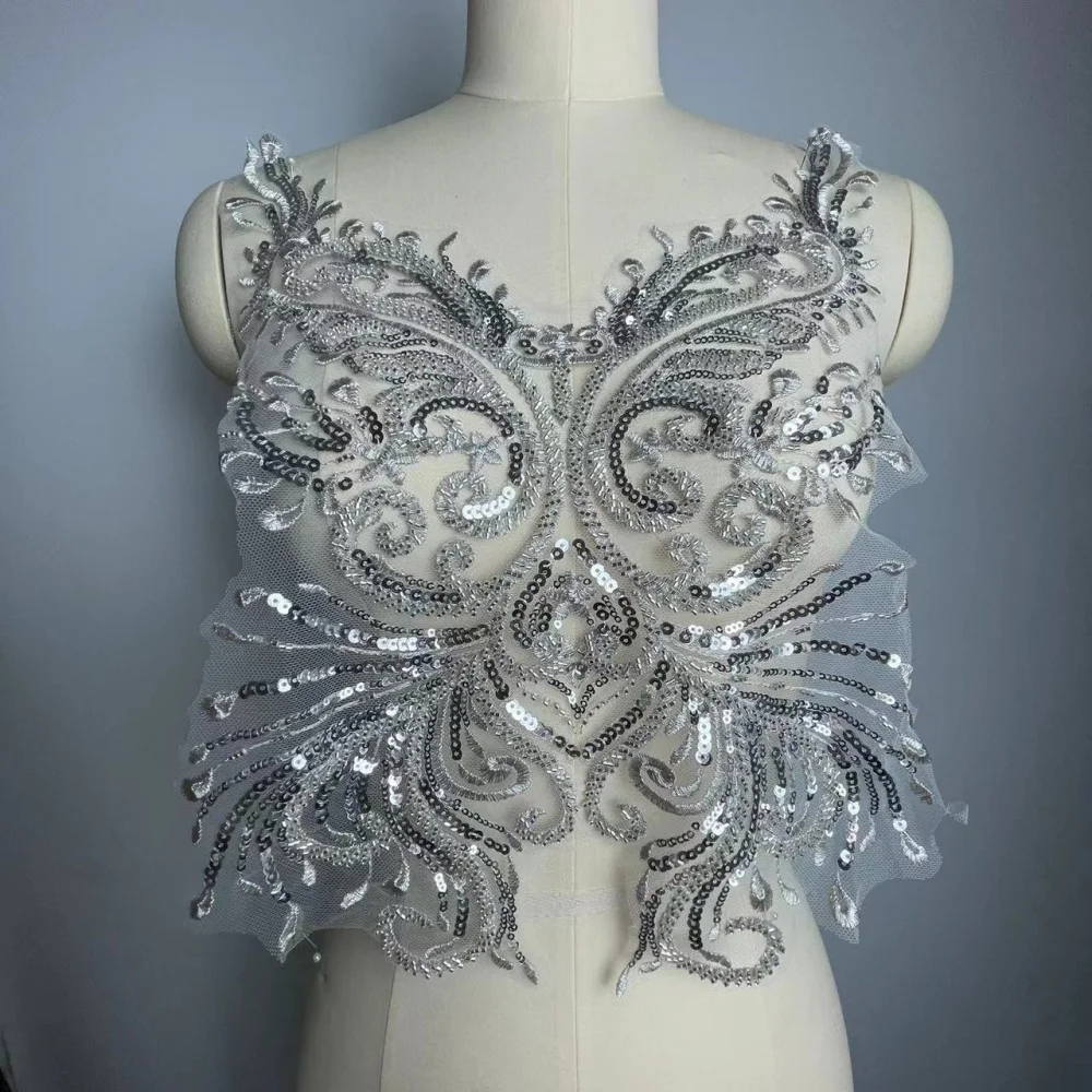 New design white black beaded sequin patches sew on clothing DIY