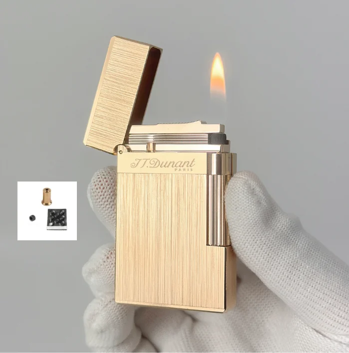 Luxuriöses Messing-Feuerzeug mit Vertikalmuster JT.Dunant, Nachfüllbar mit Butan, Zigaretten- und Zigarrenzubehör für Herren
