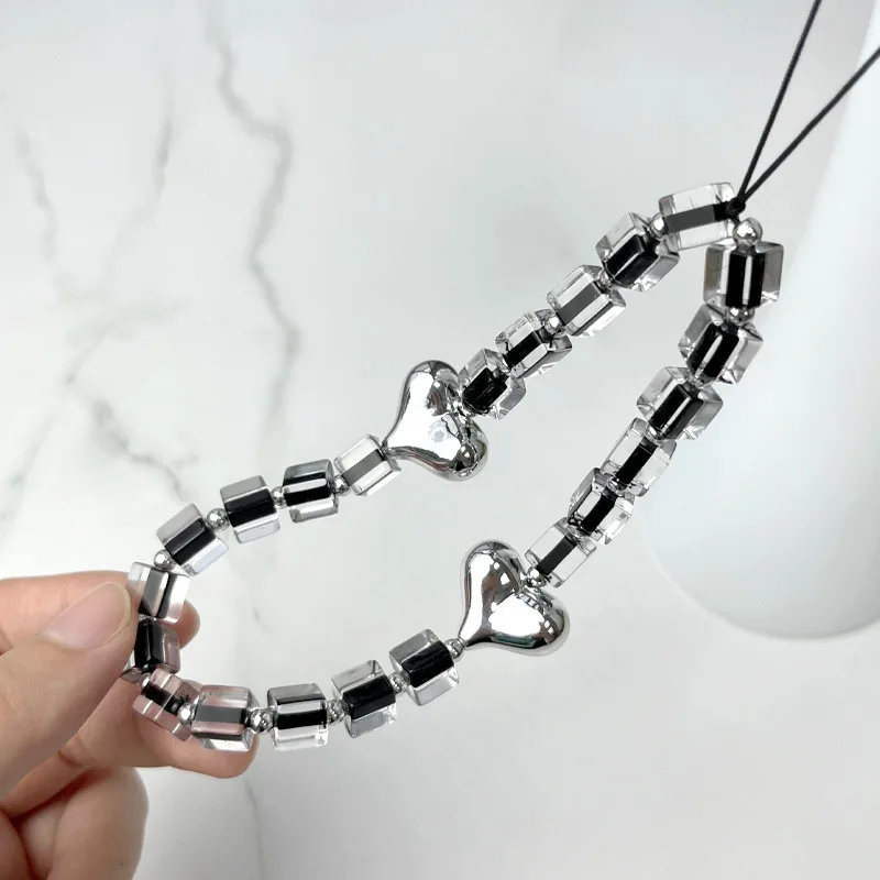 Cordão galvanizado para telefone, cordão leve de luxo com miçangas, amor, laço, pingente de telefone, anti-perda, cordão para celular