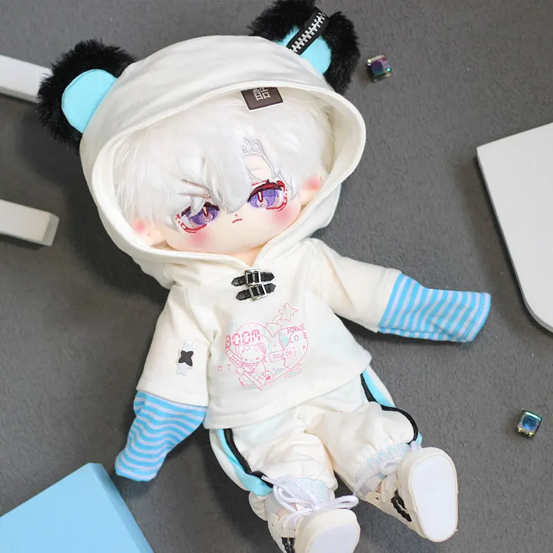 30 cm Plüsch Spielzeug Puppe Kleidung Süße Kühle Gedruckt Gestreiften Patchwork Lange Ärmeln Mit Kapuze Top Hosen Mode Set Puppe Zubehör spielzeug