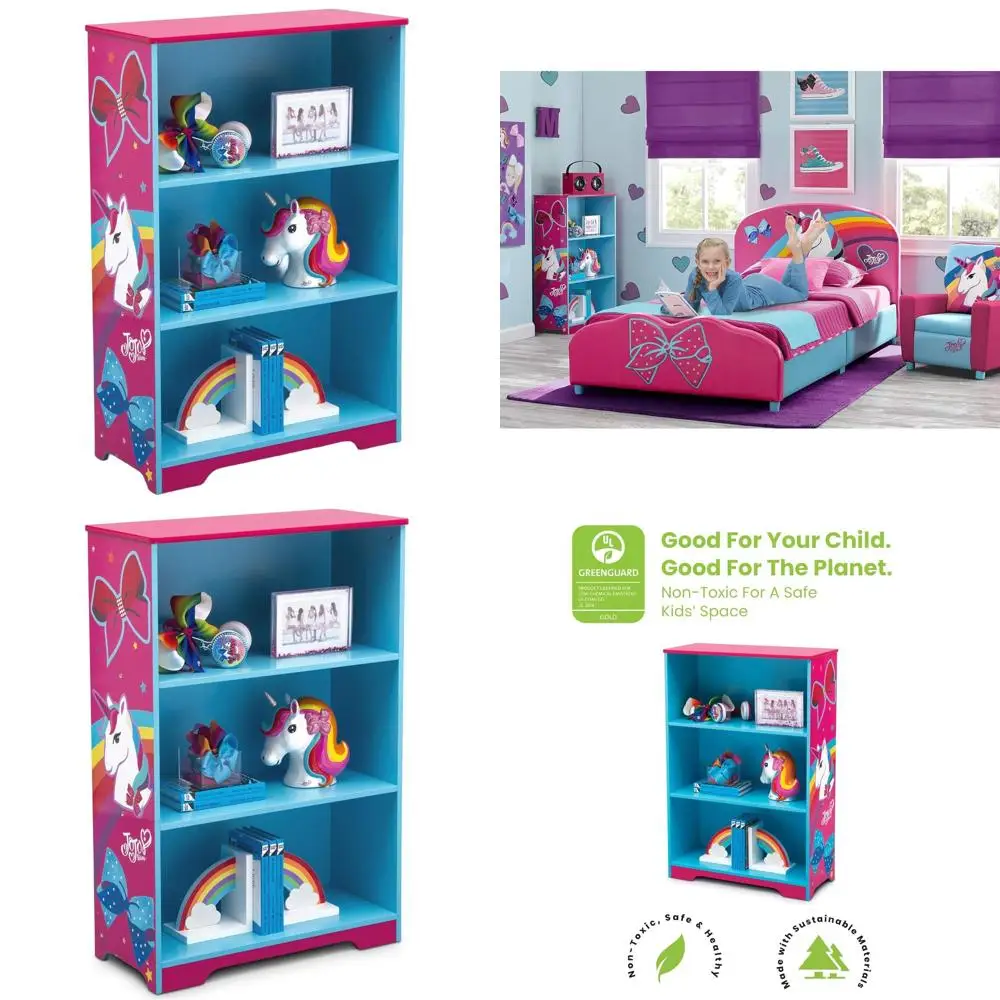 Unicorn & Rainbow Premium 3-Tier Bookshelf - Greenguard Gold, Pink