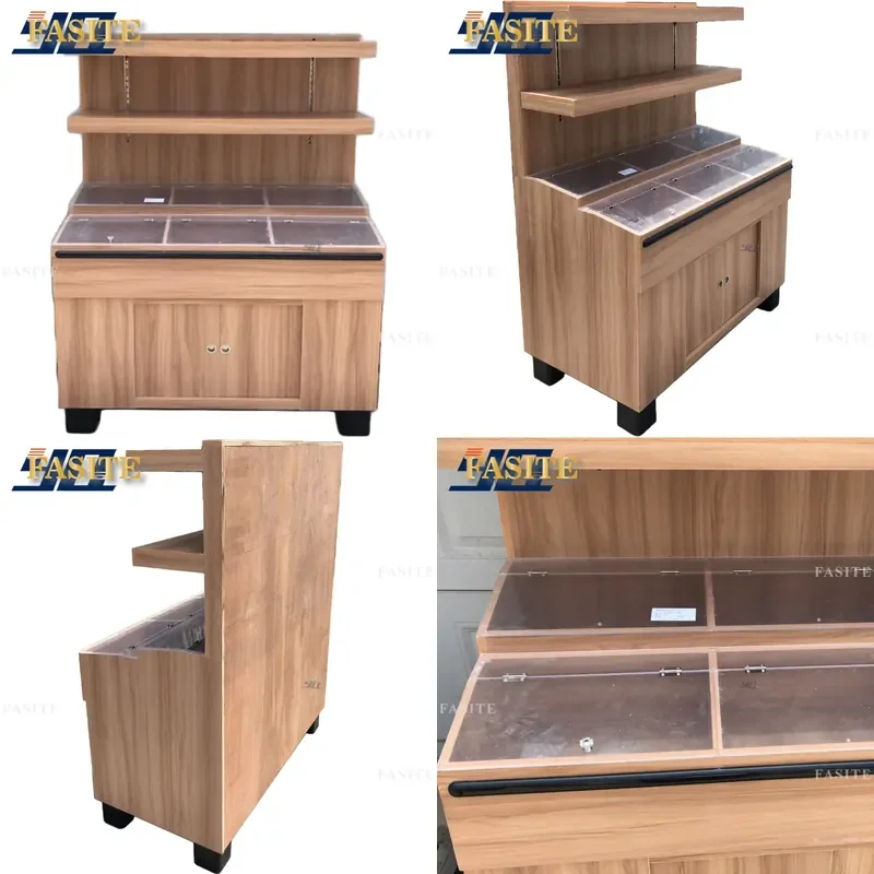 For Supermarket Bulk Food Display Cabinet Wooden Fruit Rack Scale Area Shelf for Candy Grains Dry Goods Storage Stand