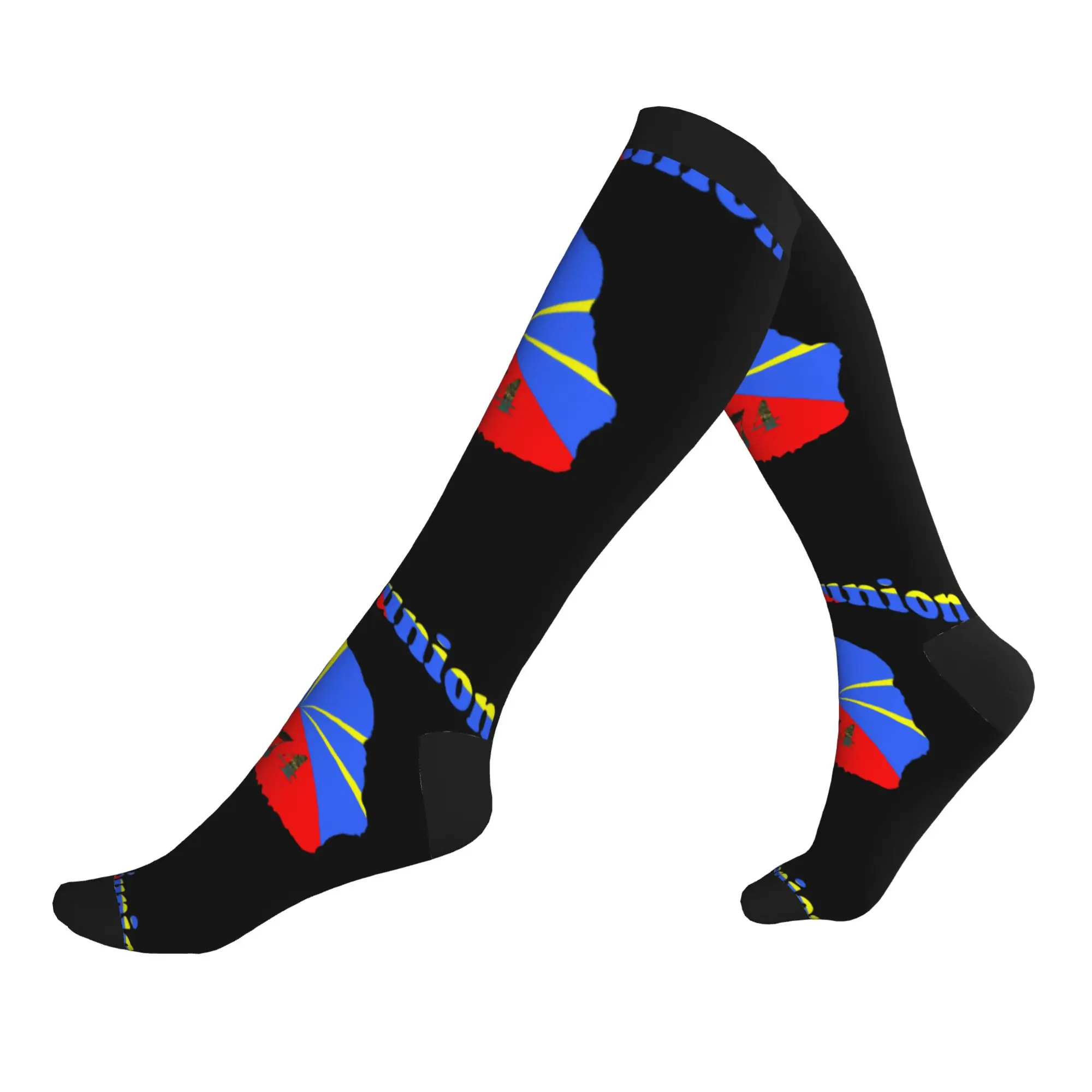 

Reunion Island Flag 974 Men's Sports Compression Socks Unisex Cute Spring Summer Autumn Winter Dress Socks