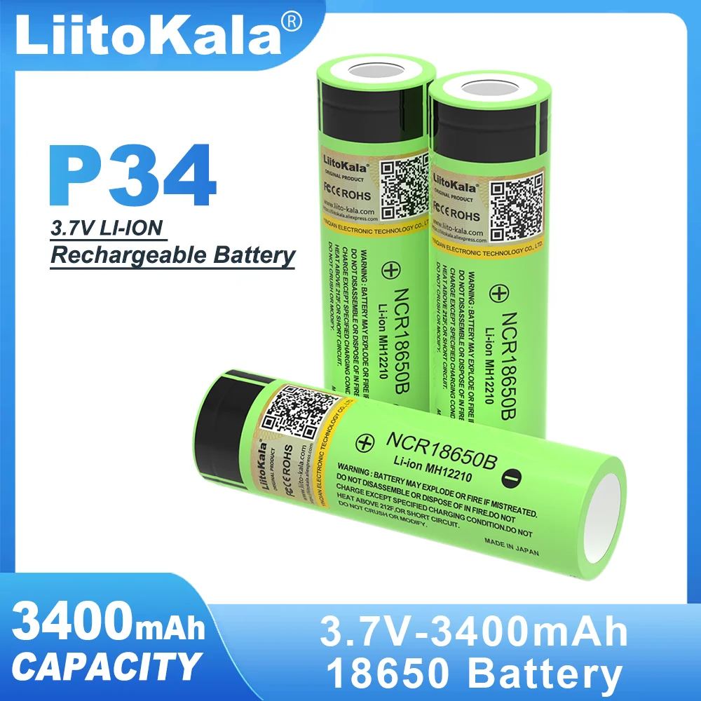 New Liitokala Original NCR18650B 3.7V 3400mAh 18650 Rechargeable Lithium Battery For Flashlight Battery Bonus Cap