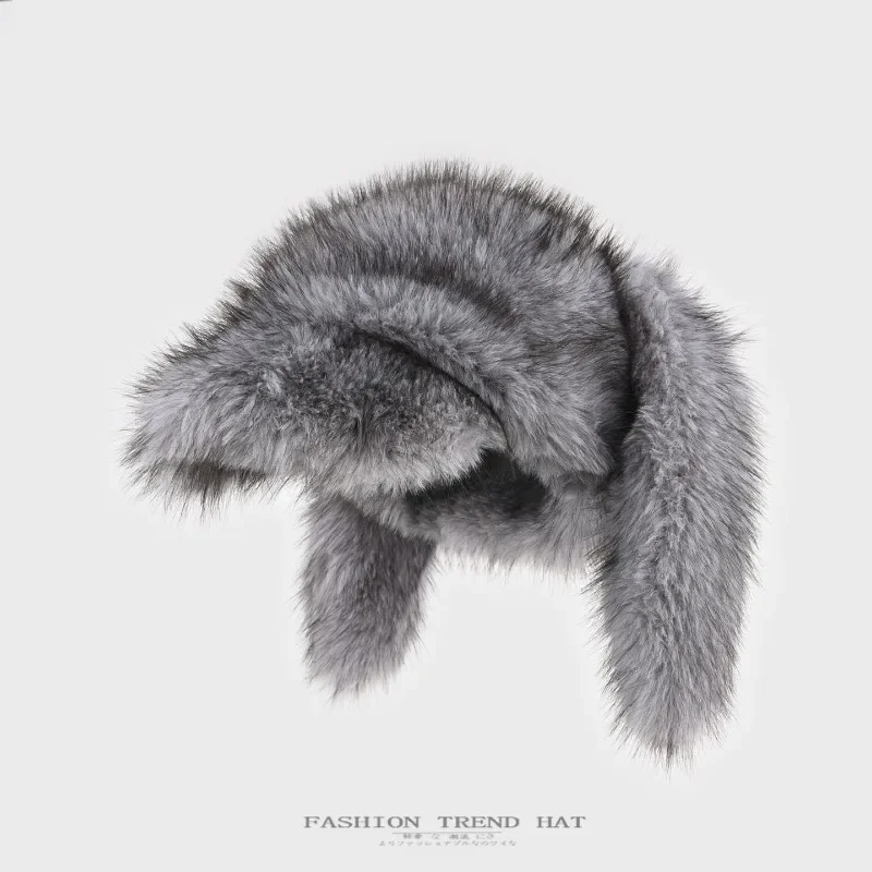 Unisex Winter Rabbit Ear Plush Warm Ear Cover Faux Mink Newsboy Hat