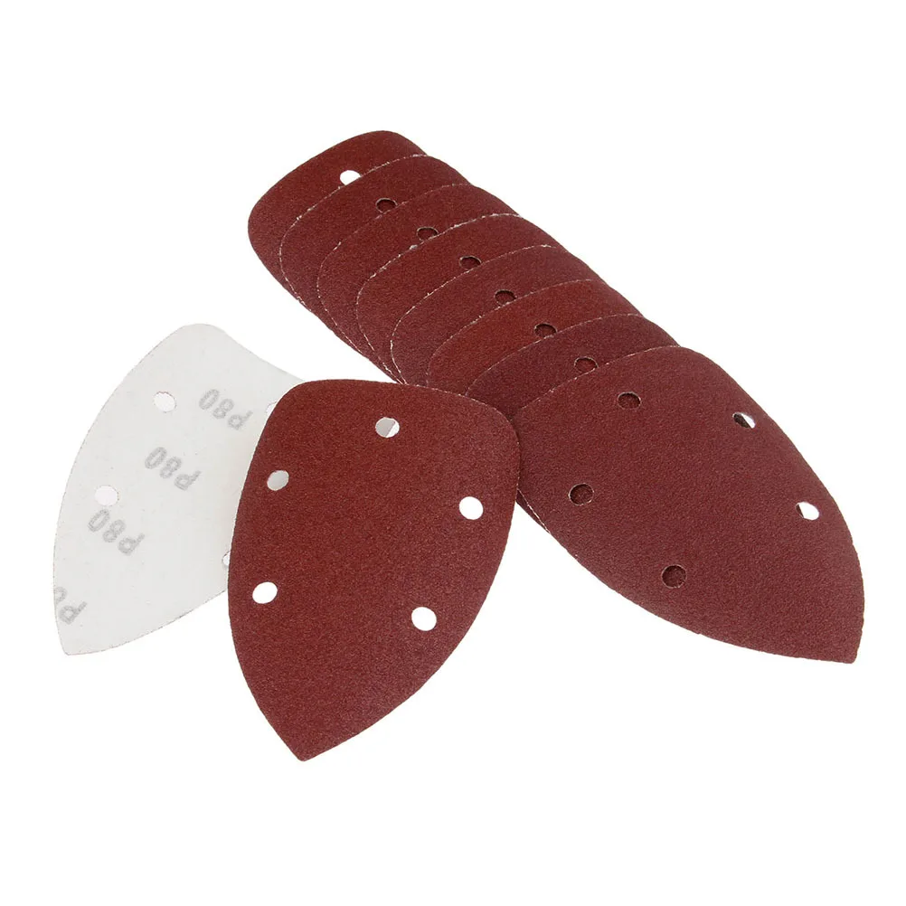 

50Pcs Triangle Sanding Discs Hook Loop Attachment Non Woven Sandpaper 5 Hole 40 60 80 100 120 Grit Moisture Heat Resistant