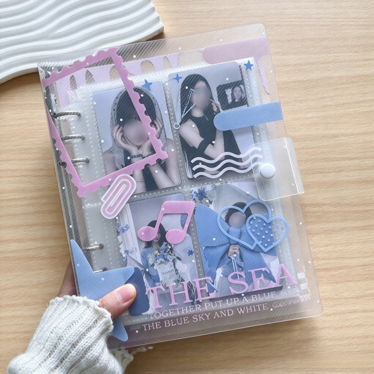 1Pc A5 Transparent Twill Binder, Polka Dot Photo Frame Star Note Binder, Sticker Storage Book, DIY Planner, K-Pop Photo Album, Pp High-Transparency Refillable Pages, Single-Grid/Four-Grid Pages, Suitable for Photo Albu