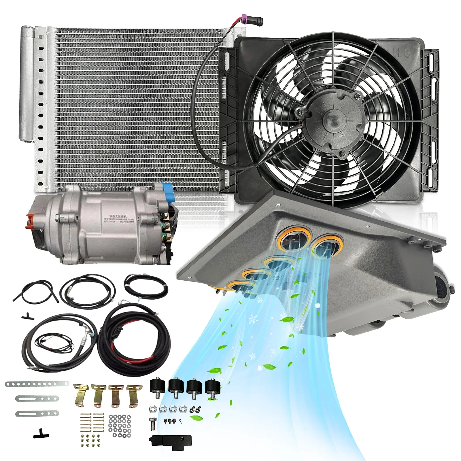 

Treeligo 1 комплект 12В 24В Автомобильный электрический кондиционер 10500BTU AC с быстрым охлаждением, компрессор, конденсатор, вентилятор для авто и грузовиков