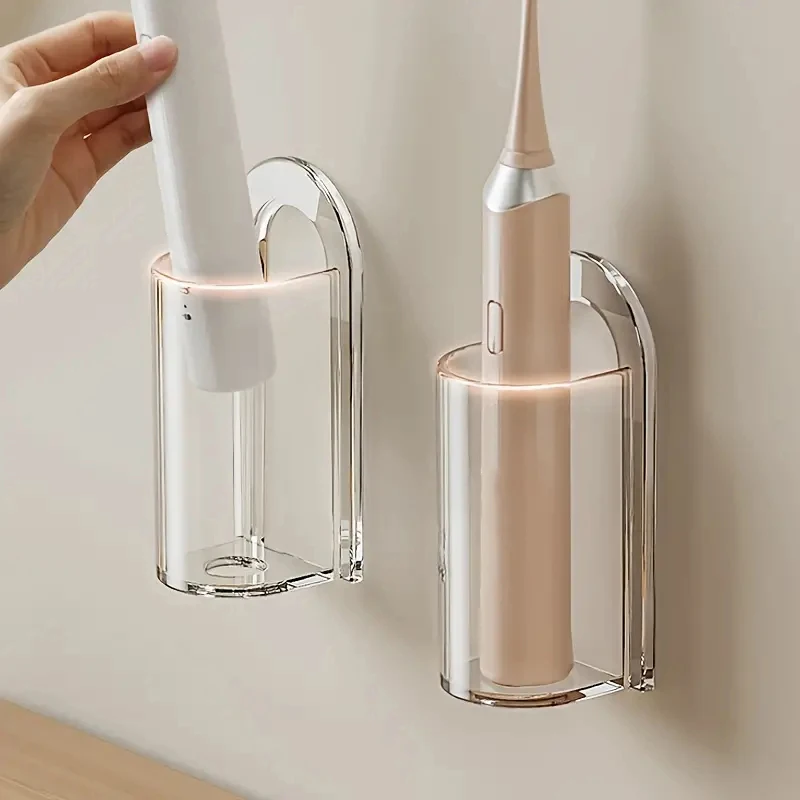 Wall Mounted Non Perforated Toothbrush Holder Electric Toothbrush Base Space Saving Toothbrush Holder Bathroom Accessory