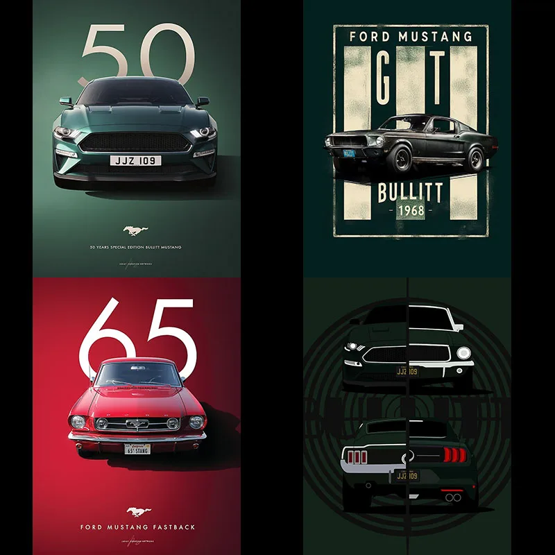 Bullitt Mustang Special Edition GT 1968 Classic Sports Car Metal Sign Garage Posters Club Indoor Room Decor Home Decoration