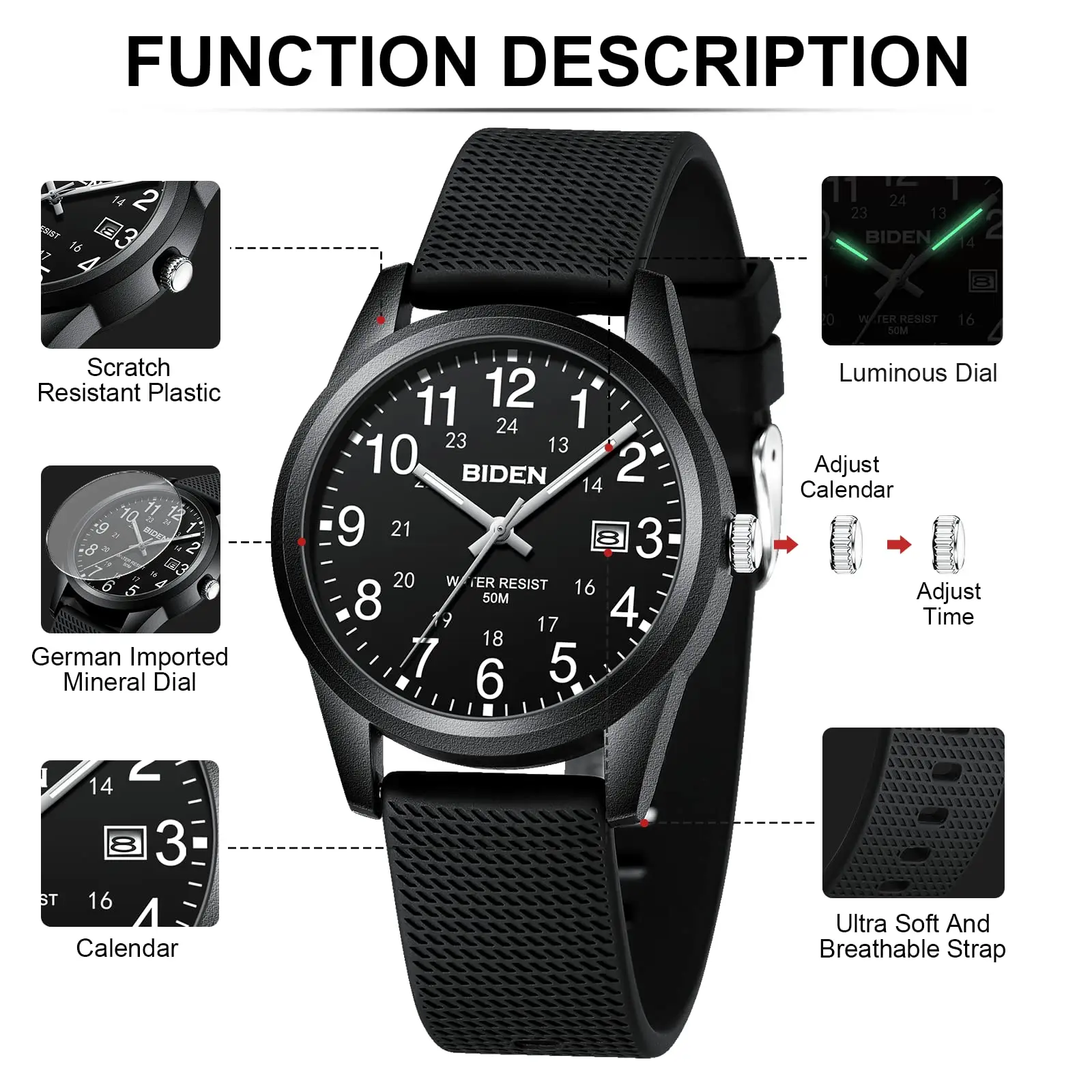 BIDEN Mens Watches Analog Quartz Sports Unisex 30M Waterproof Nurse Watch for Men Women Medical Professionals Time with display