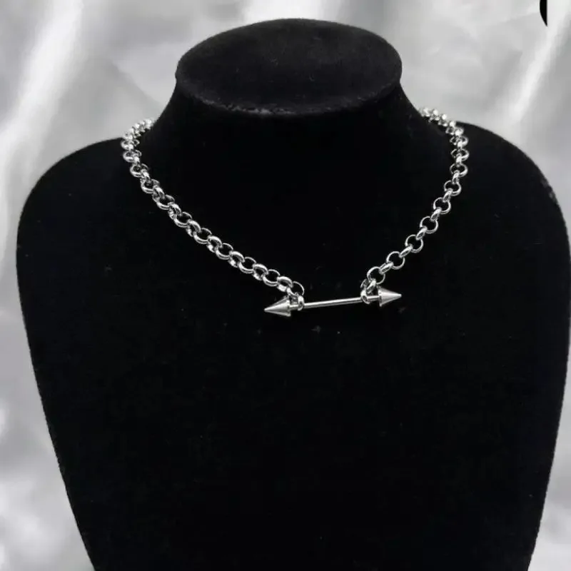 Stainless Steel Spiked Punk Piercing Barbell Necklace Party Emo Alternative Body Modification Unisex Necklace Gothic Y2K Jewelry