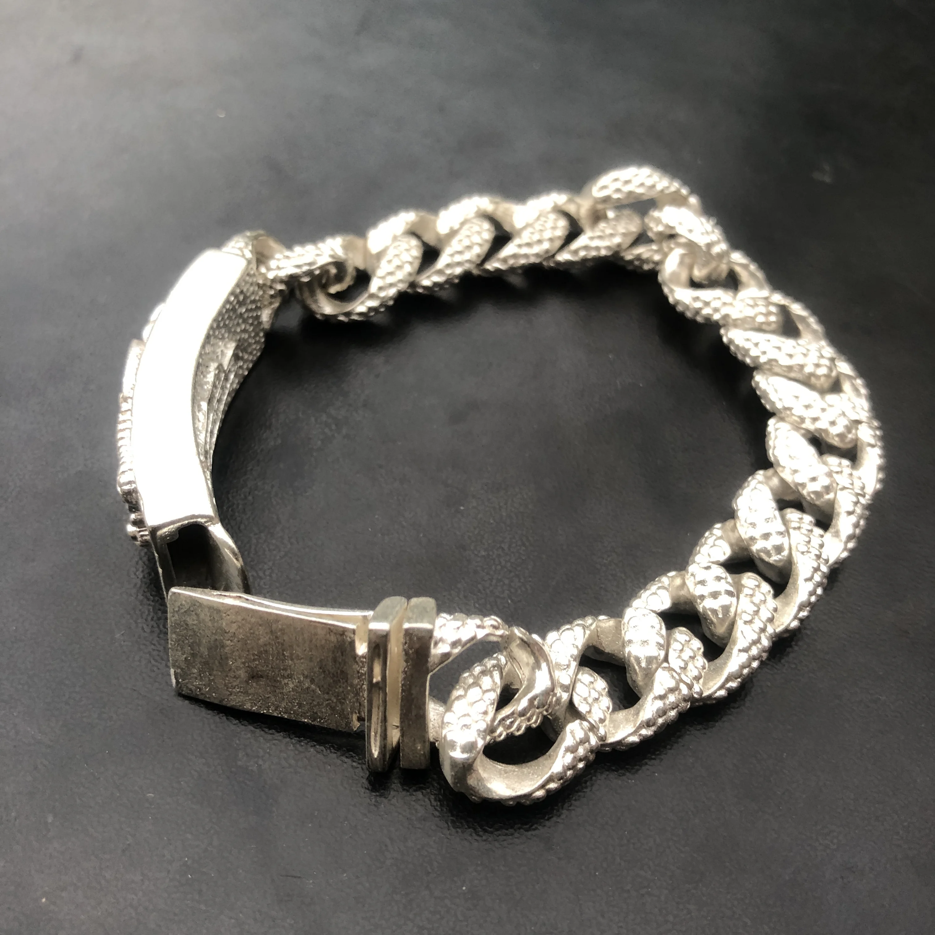 Men Vintage Dragon Embossed Alloy Silver Cuban Link Bracelet Retro Chinese Heavy Thick Chain Biker Jewelry Wristband