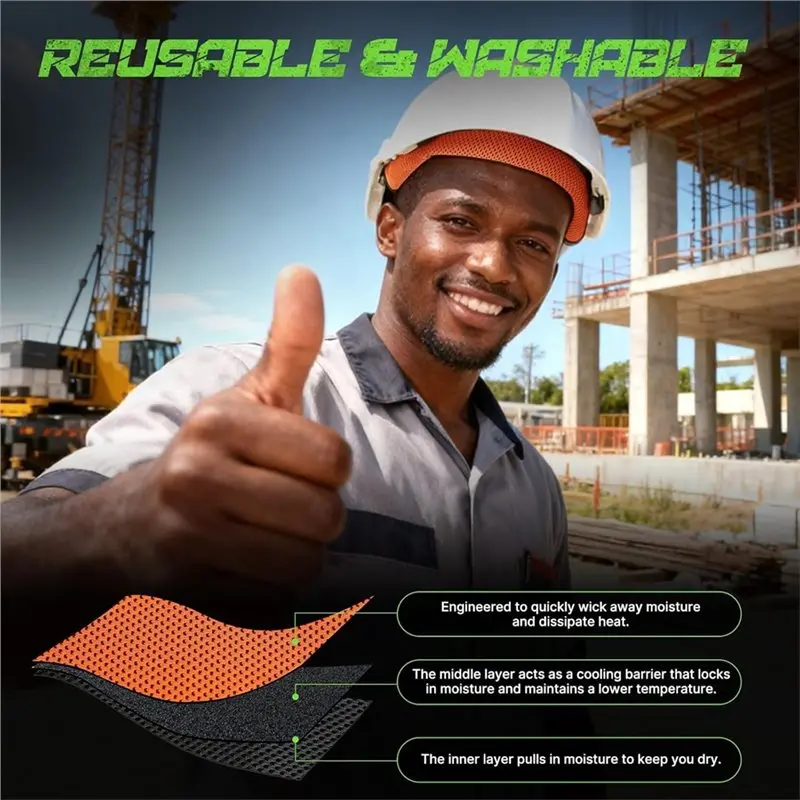 A24U Washable 2 Set Hard Hat Sweatband With Top Pad And Padding 3-Layer Fabric Hardhats Sweat Liner