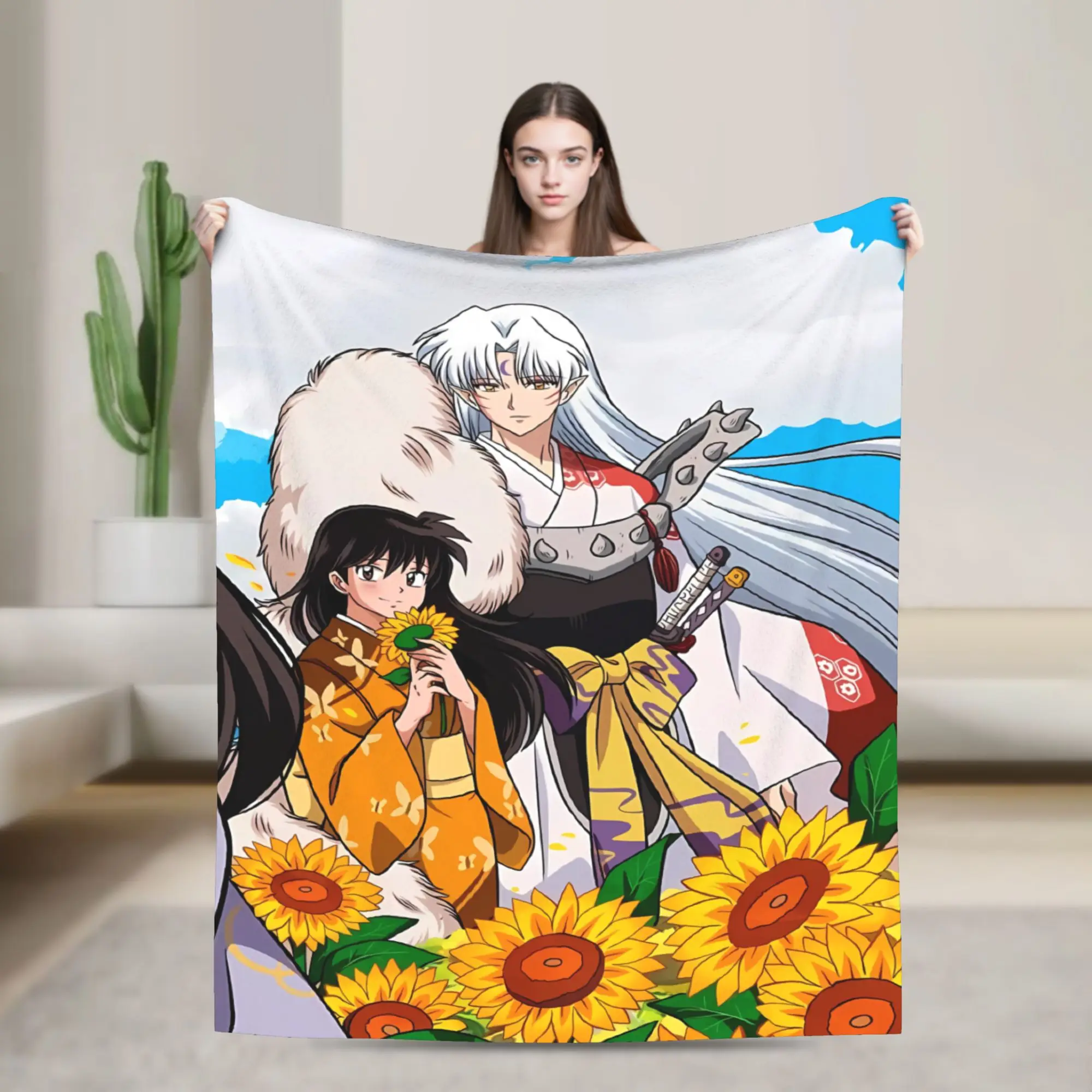 Manga Kimono Inuyashas Sesshomarused Plush Blanket Boy Girl  Flannel Throw Blanket For Couch Bed Warm Bedspread Birthday Present