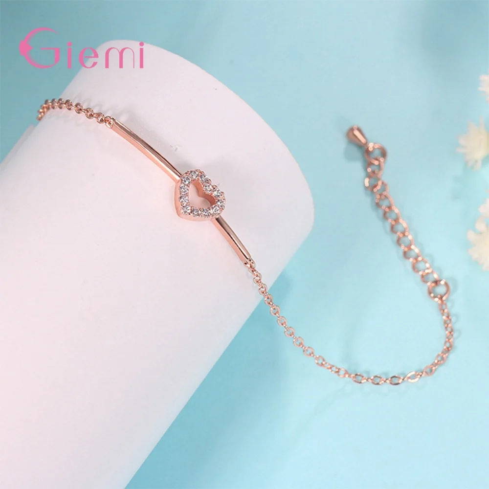 سحر 925 فضة الحب القلب مكعب الزركون كريستال قابل للتعديل أساور للنساء الفتيات حفل زفاف العصرية مجوهرات هدية