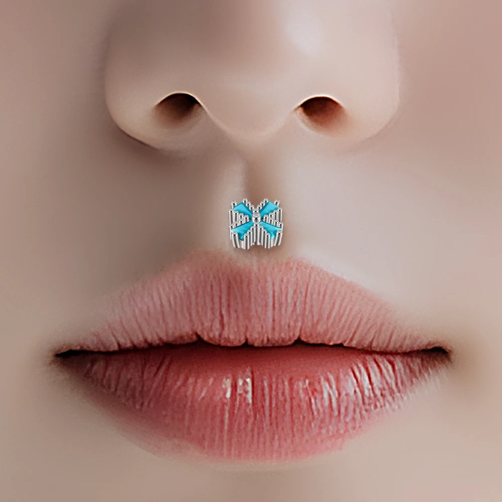 1PC Stainless Steel Blue Series Cz Labret Lip Ring Internal thread Crystal Cluster Ear Cartilage Tragus Helix Daith Piercing