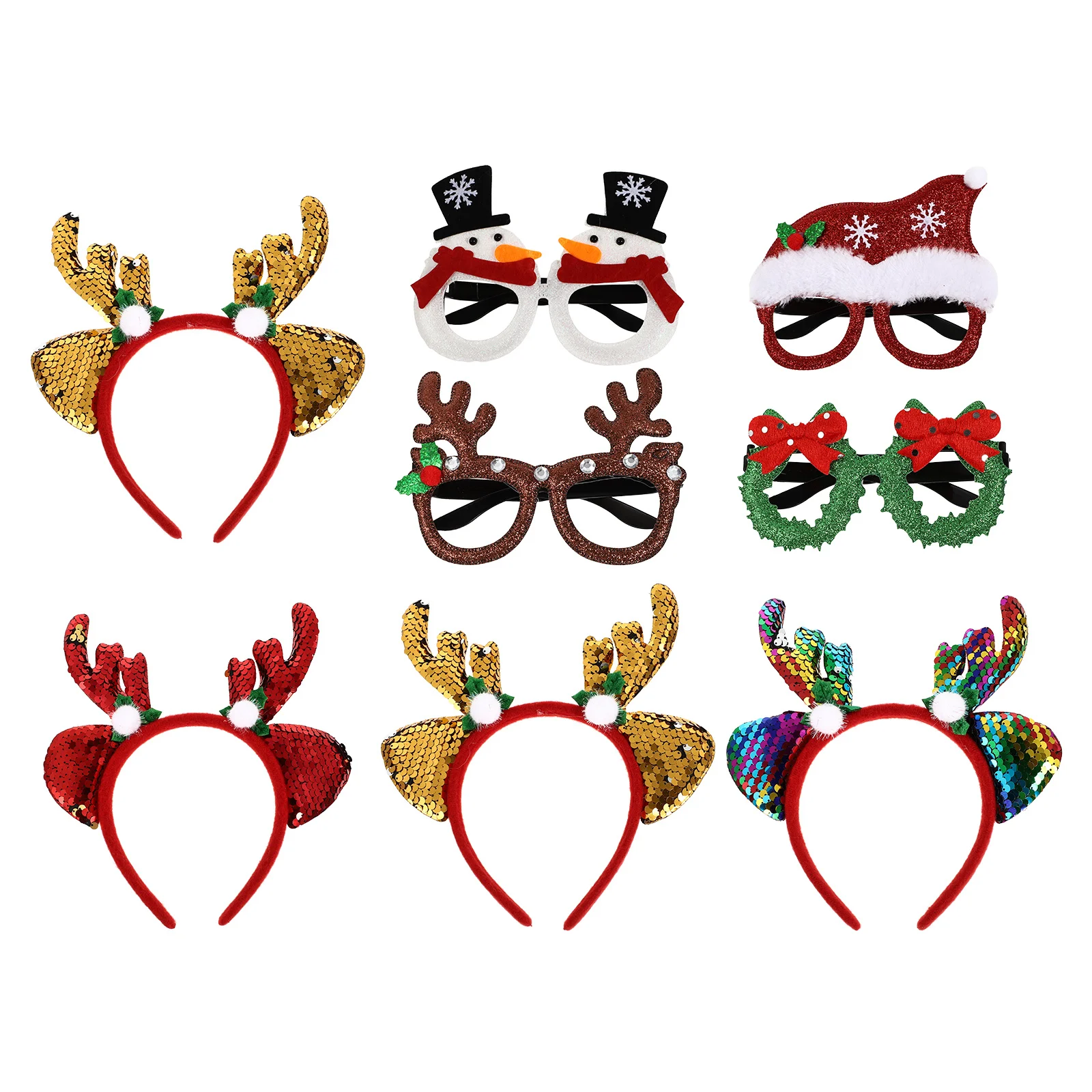 

8Pcs Xmas Hair Hoops Christmas Headbands Lovely Fake Eyeglasses Sweet Festive Party Costume Decor Ideal Gift for Family Friends