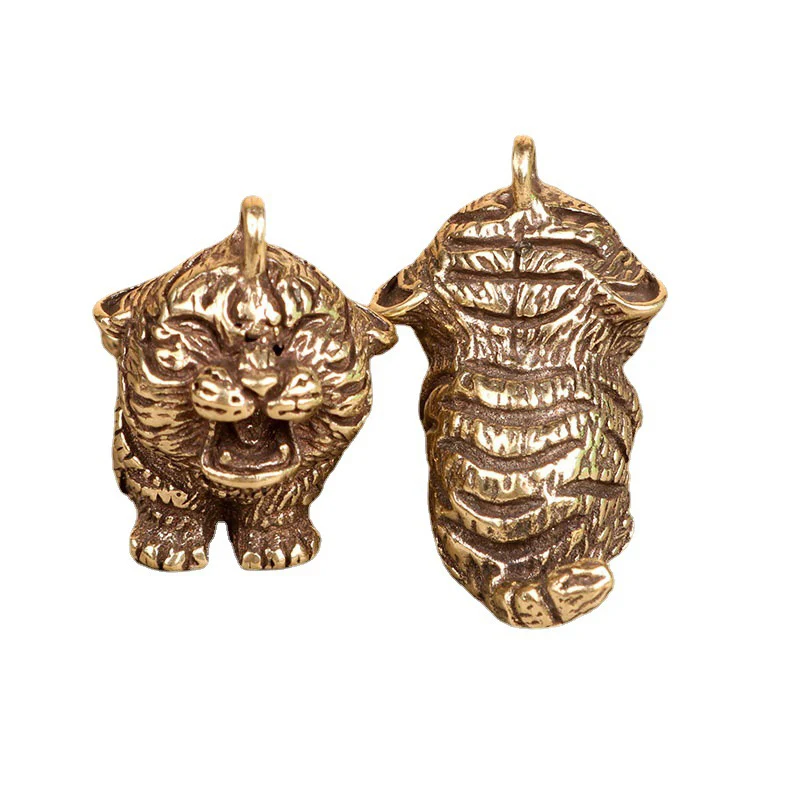 Metal Brass Tiger KeyChains DIY Hangings Jewelry Accessories Cute Tiger Animal Figurines Car Keyrings Pendants Children Gifts