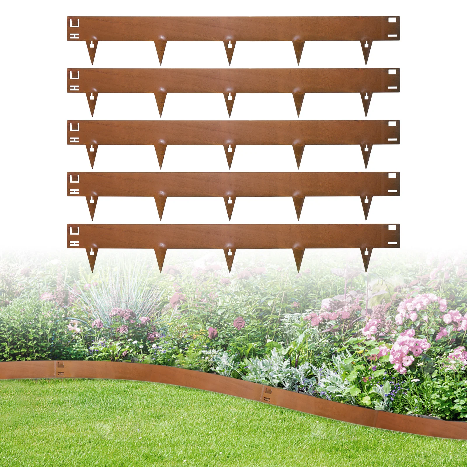5Pcs 5.37m Fixed Garden Barrier Lawn Grass Plastic Edging Border Landscape Edging Garden Edge Kit With Anchoring Spikes Easy Install